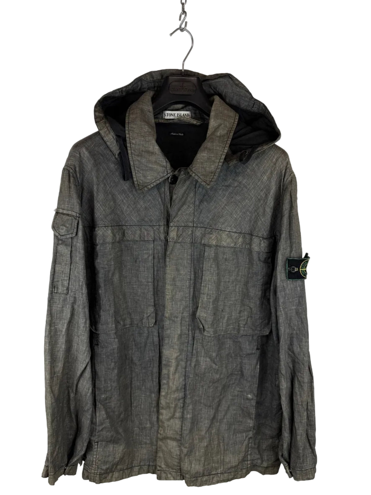 Giacca Vintage grigia in lino con chiusura a bottoni Stone Island - Taglia XL