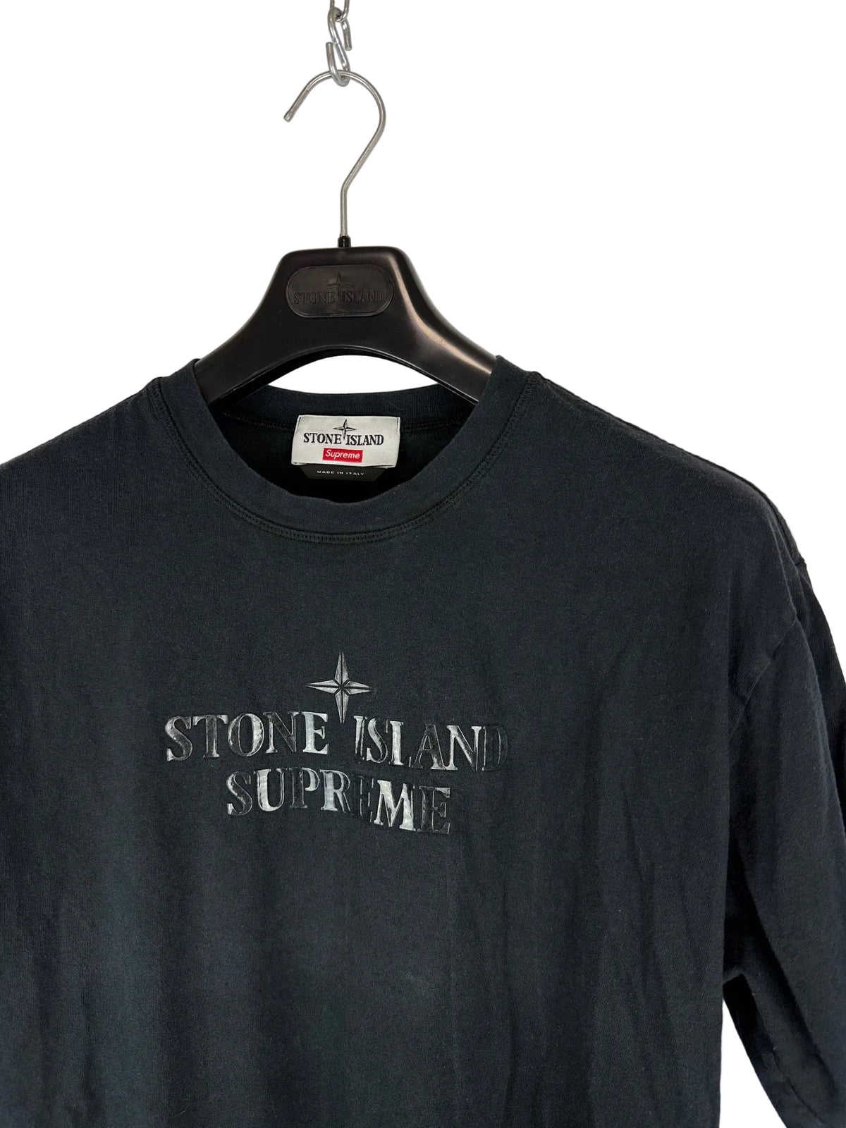 T-shirt nera con stampa Stone Island x Supreme - Taglia S