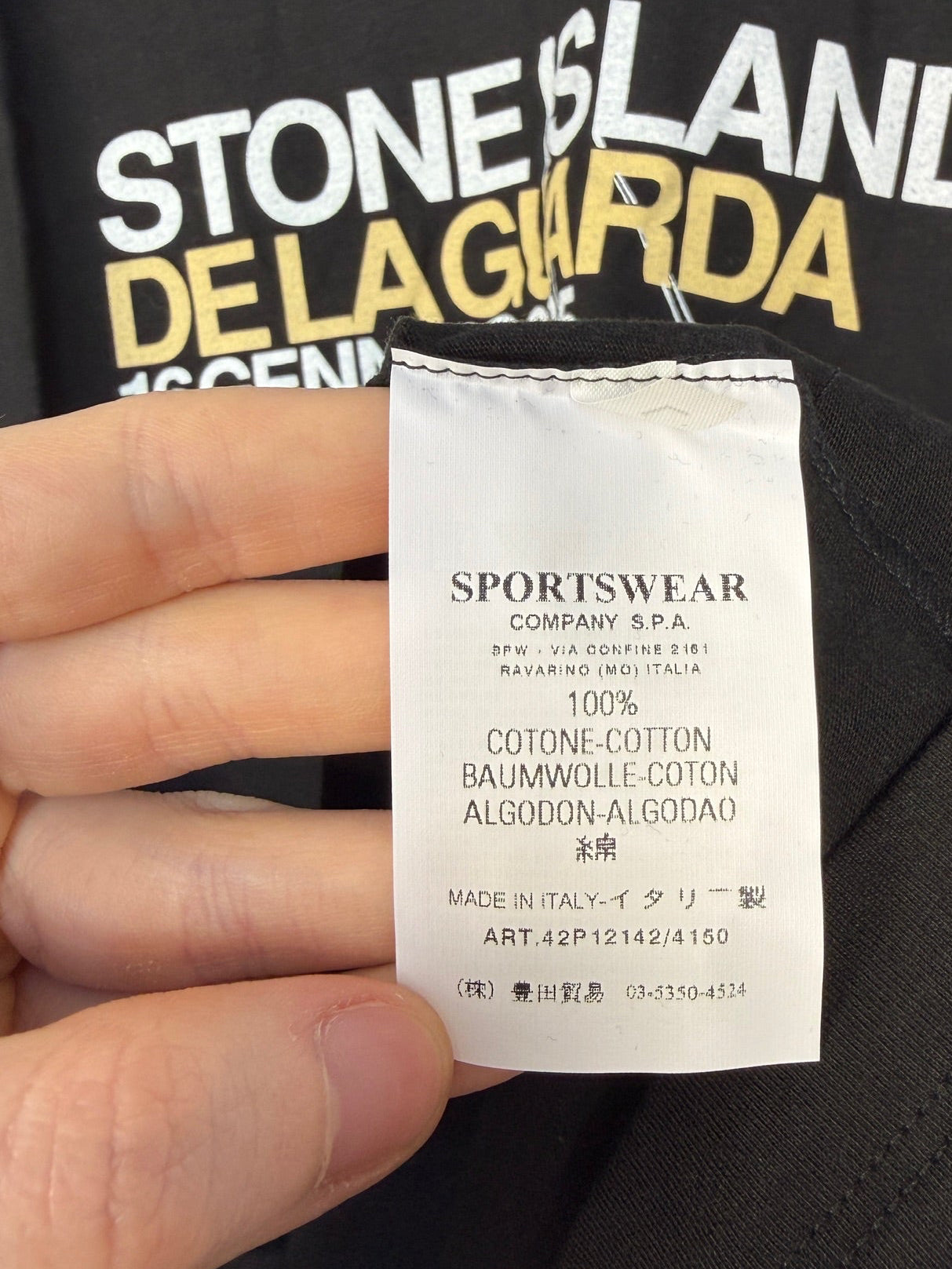 T-shirt nera Stone Island de la Guarda - Taglia L