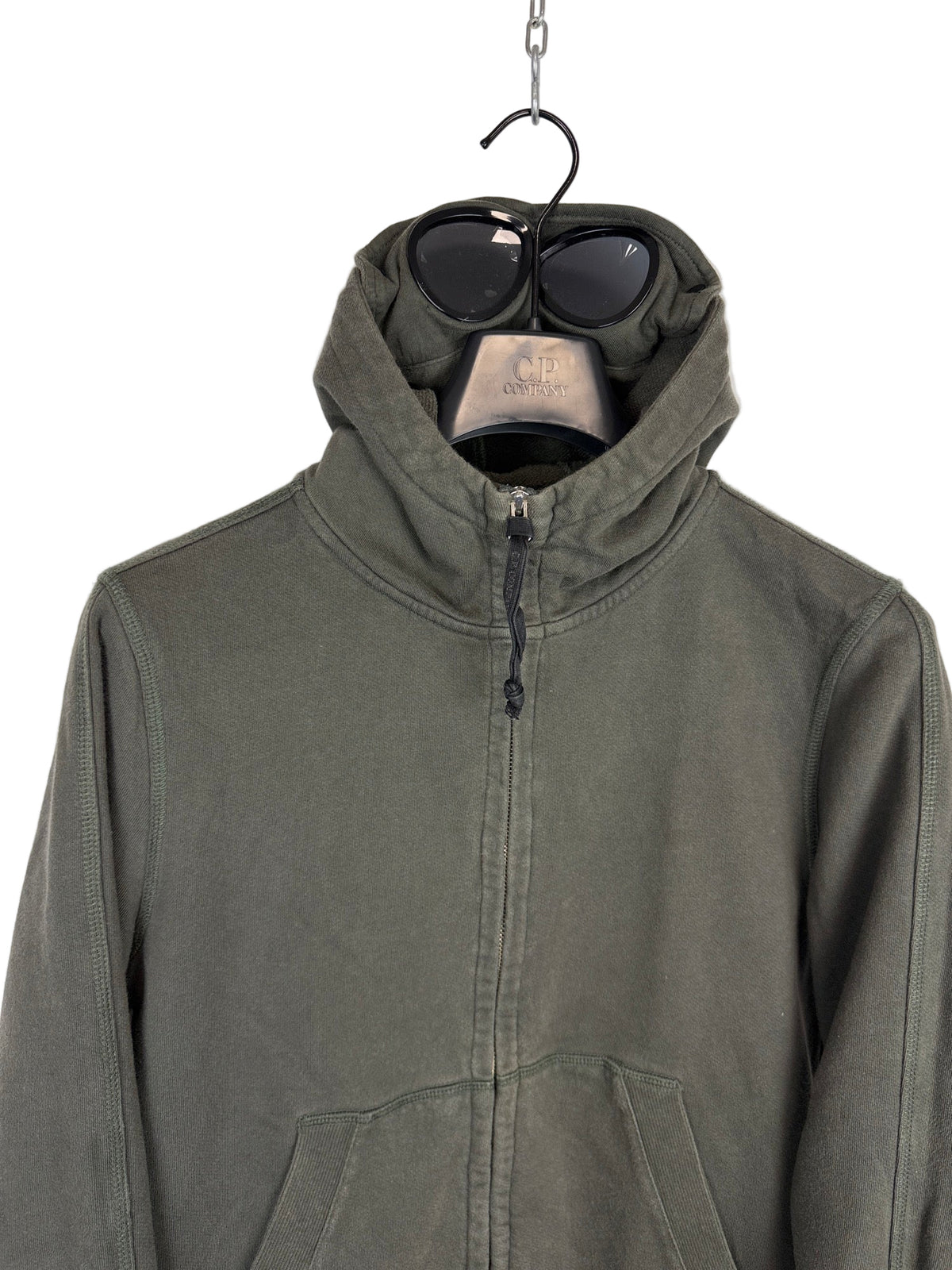 Felpa Goggle grigia con zip e cappuccio C.P. Company - Taglia M
