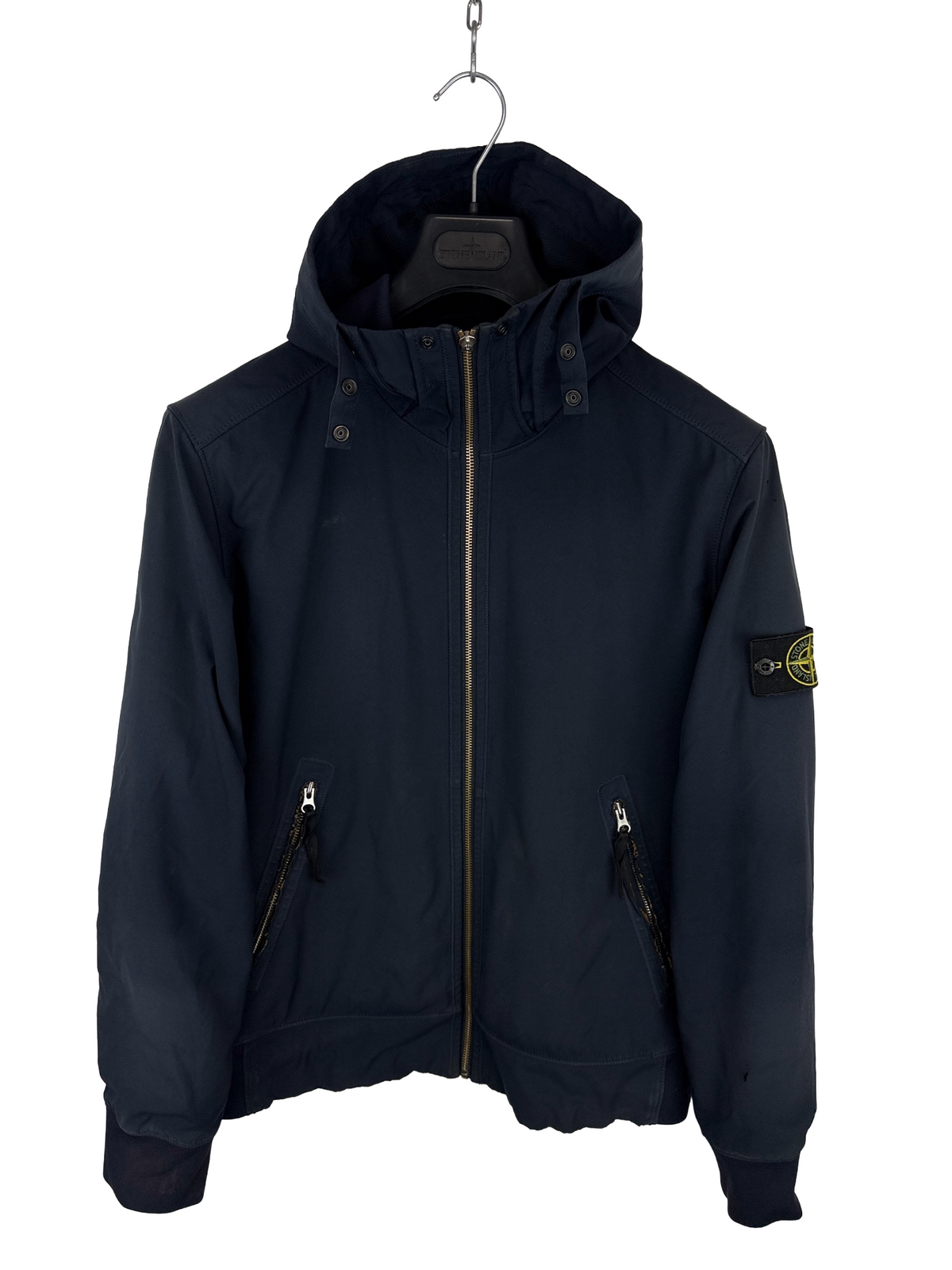 Giacca Light Soft Shell-R blu navy con zip e cappuccio Stone Island - Taglia L