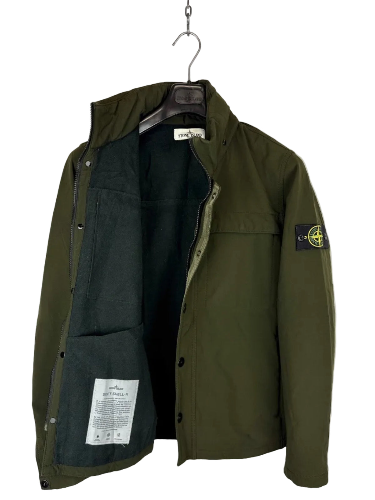 Giacca Soft Shell-R verde con zip e cappuccio a scomparsa Stone Island - Taglia M