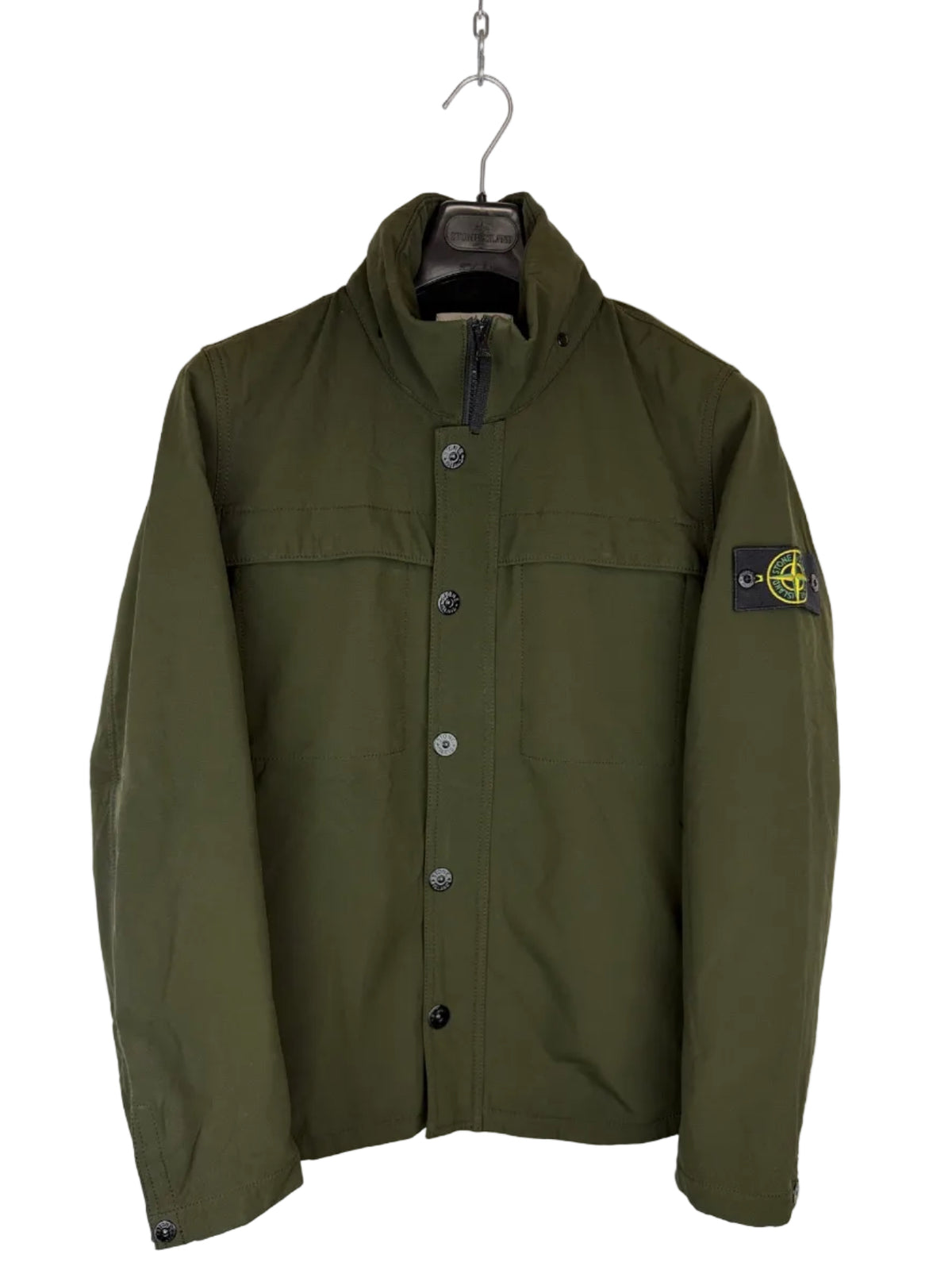 Giacca Soft Shell-R verde con zip e cappuccio a scomparsa Stone Island - Taglia M