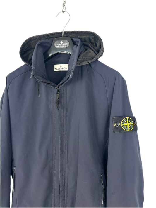 Giacca Light Soft Shell-R blu navy con zip e cappuccio Stone Island - Taglia M