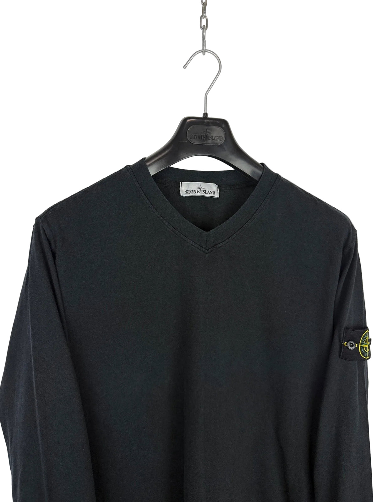T-shirt a maniche lunghe nera con scollo a V Stone Island - Taglia XXL