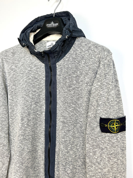 Felpa in maglia grigia con zip e cappuccio Stone Island - Taglia XXL