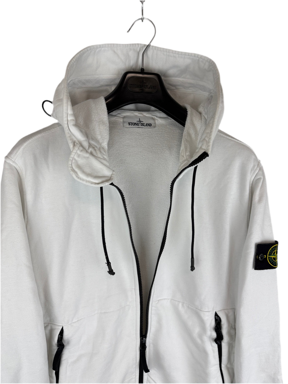 Felpa bianca con zip e cappuccio Stone Island - Taglia XL