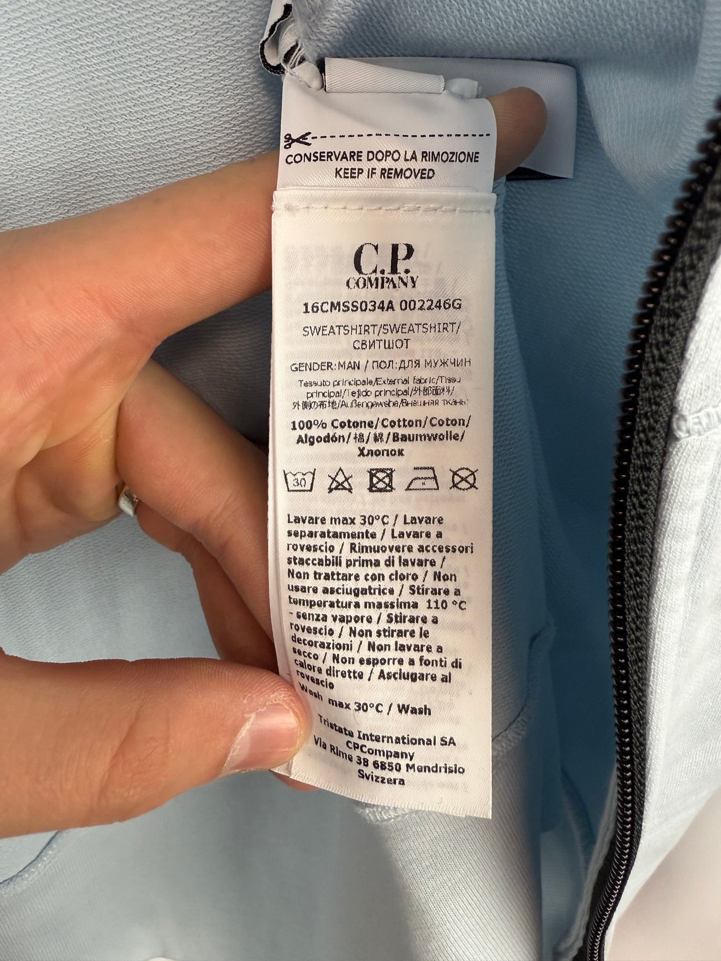 Felpa con zip e cappuccio azzurra C.P. Company (nuova con cartellino) - Taglia S