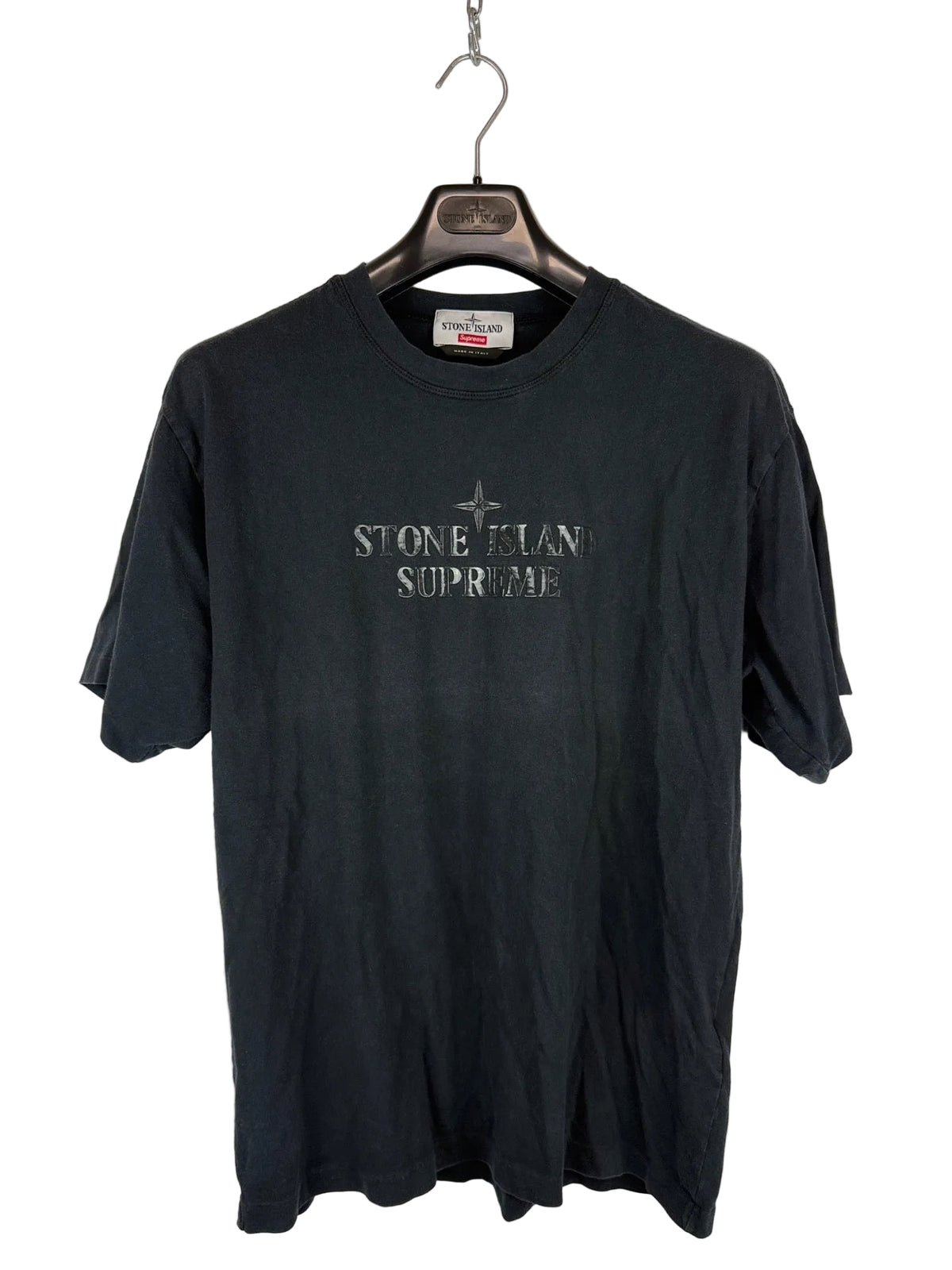 T-shirt nera con stampa Stone Island x Supreme - Taglia S