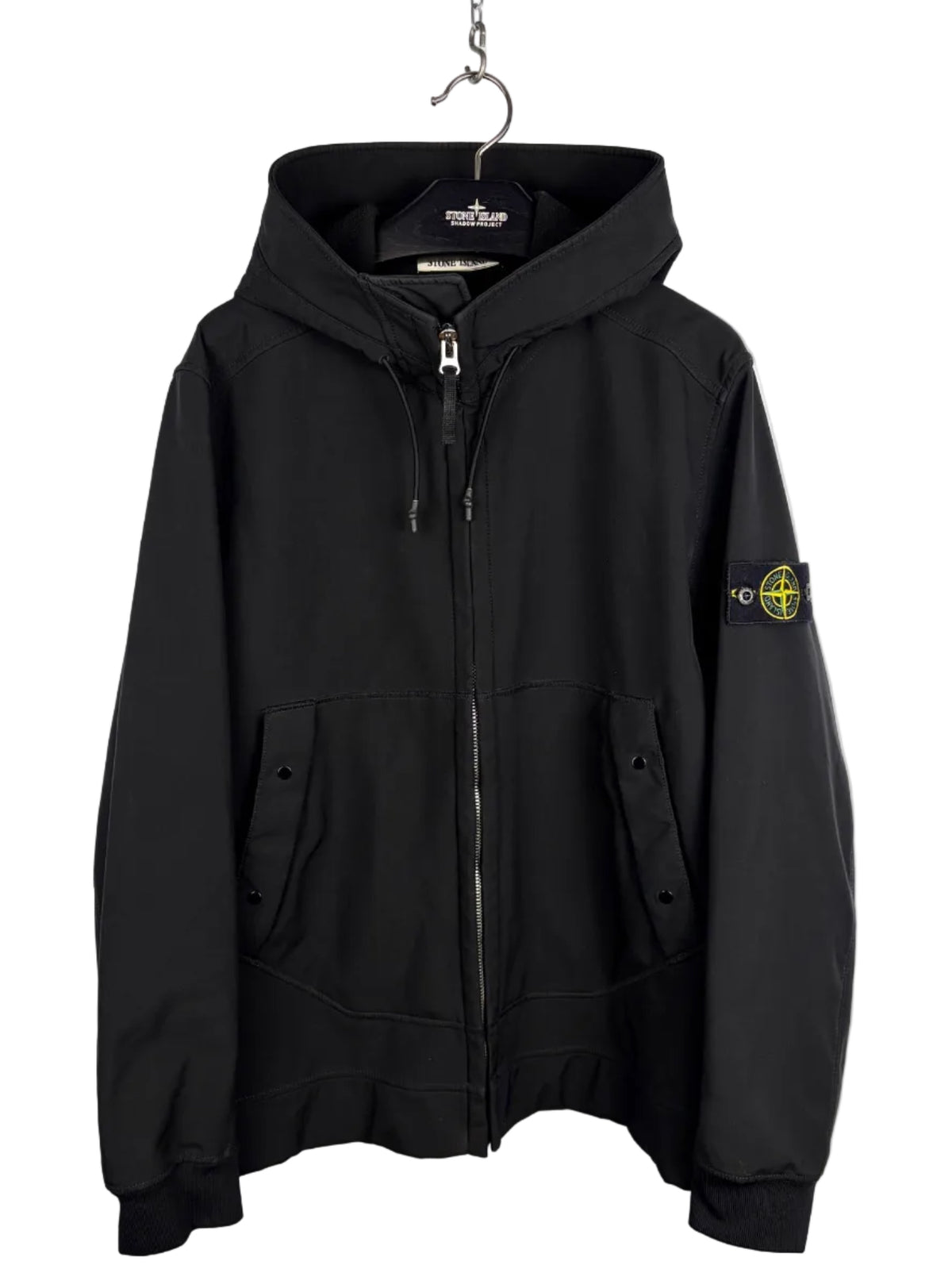 Giacca Soft Shell-R nero con zip e cappuccio Stone Island - Taglia XL