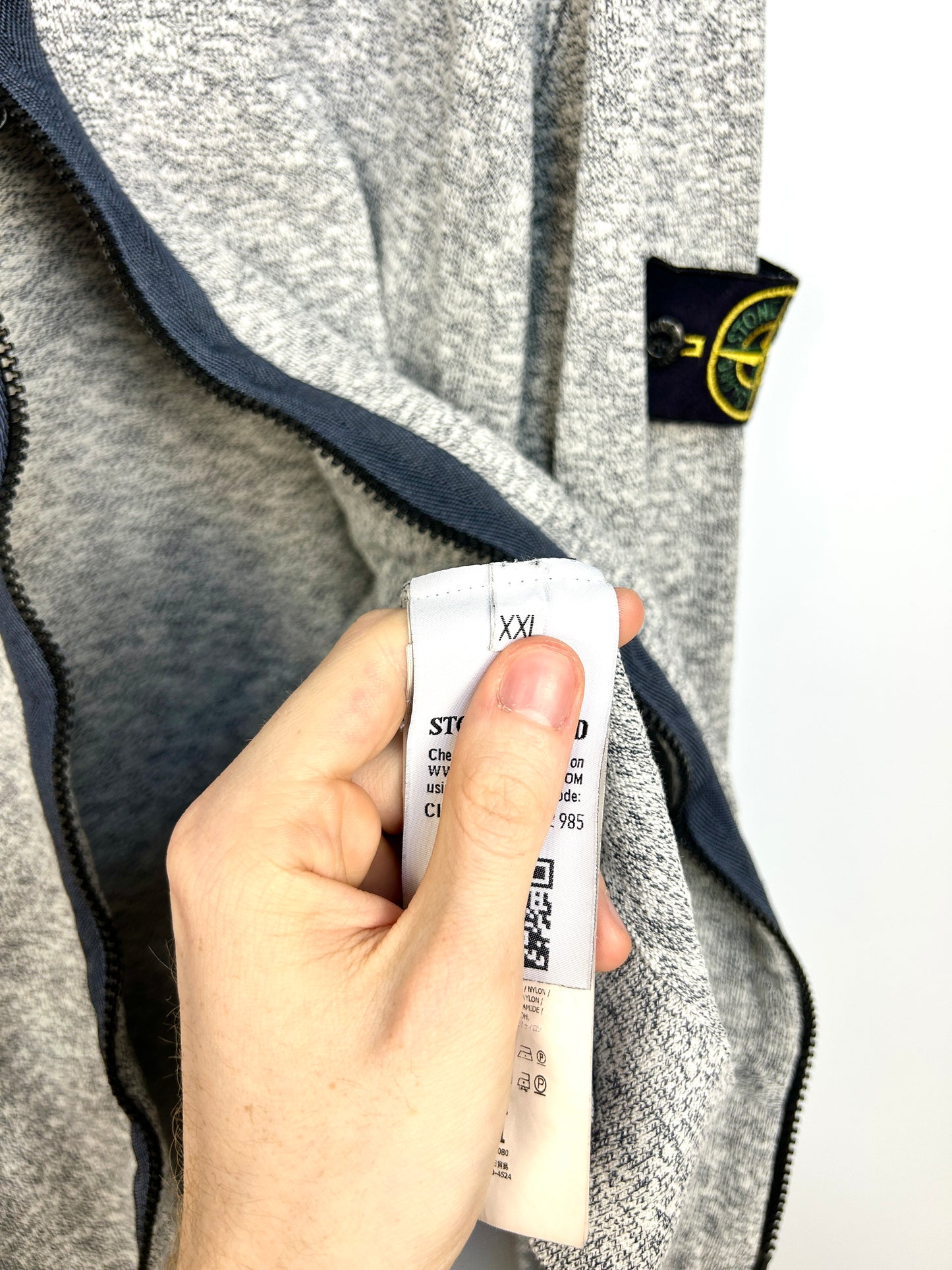 Felpa in maglia grigia con zip e cappuccio Stone Island - Taglia XXL