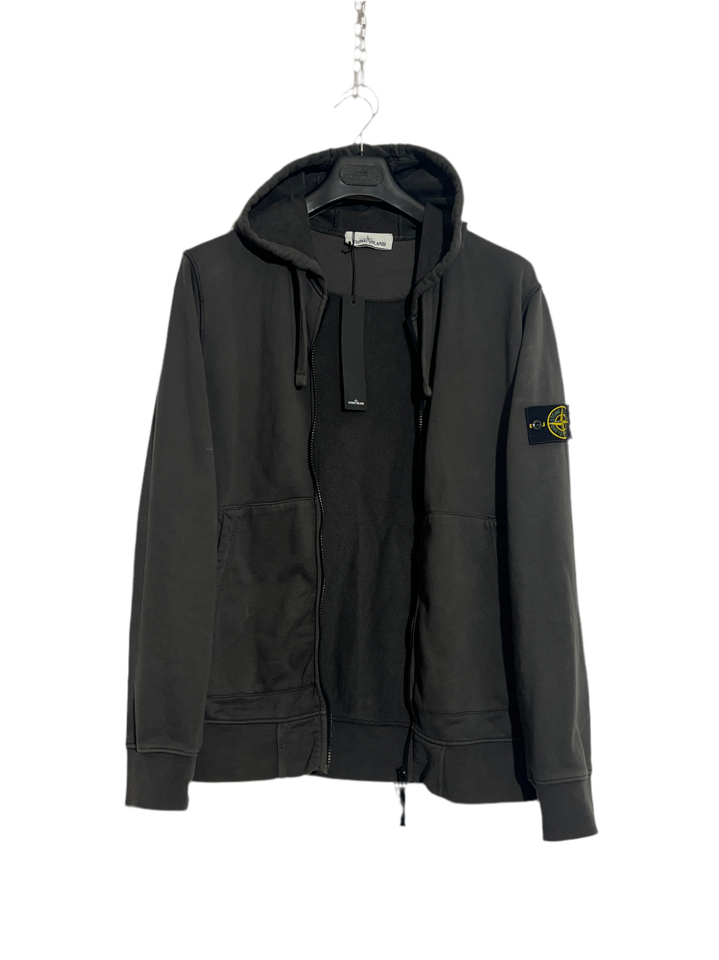 Felpa grigia antracite con zip e cappuccio Stone Island - Taglia L