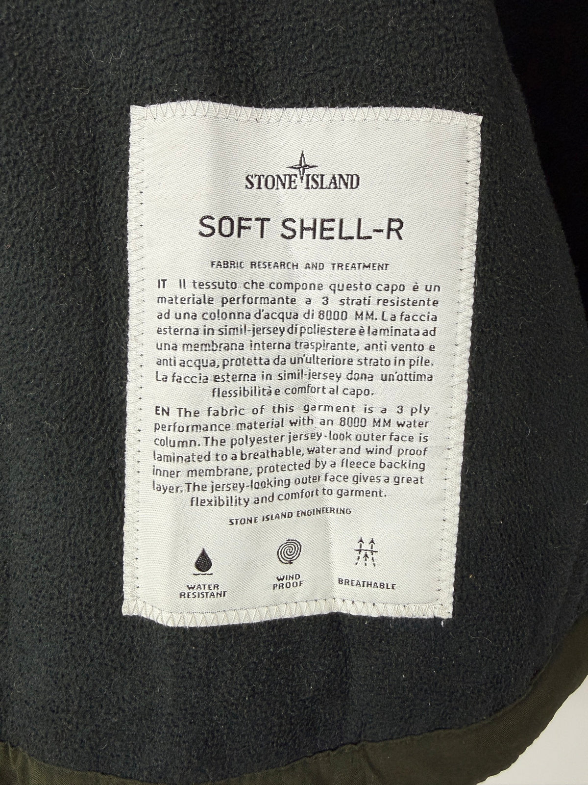 Giacca Soft Shell-R verde con zip e cappuccio a scomparsa Stone Island - Taglia M