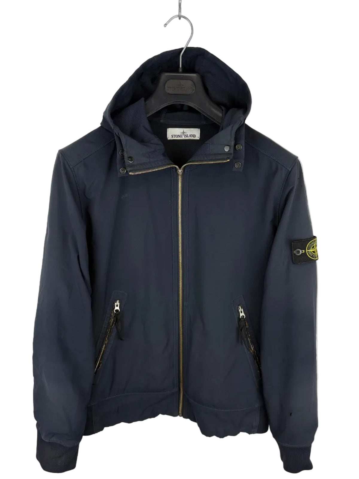 Giacca Light Soft Shell-R blu navy con zip e cappuccio Stone Island - Taglia L