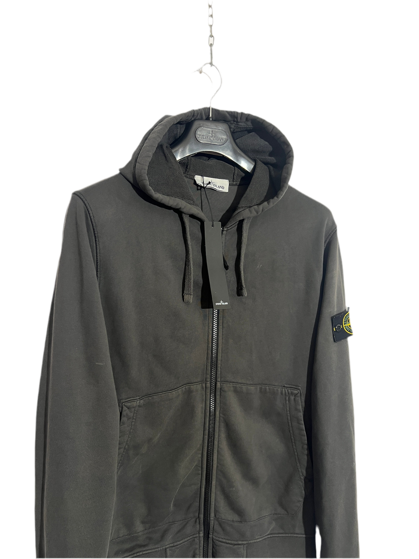 Felpa grigia antracite con zip e cappuccio Stone Island - Taglia L