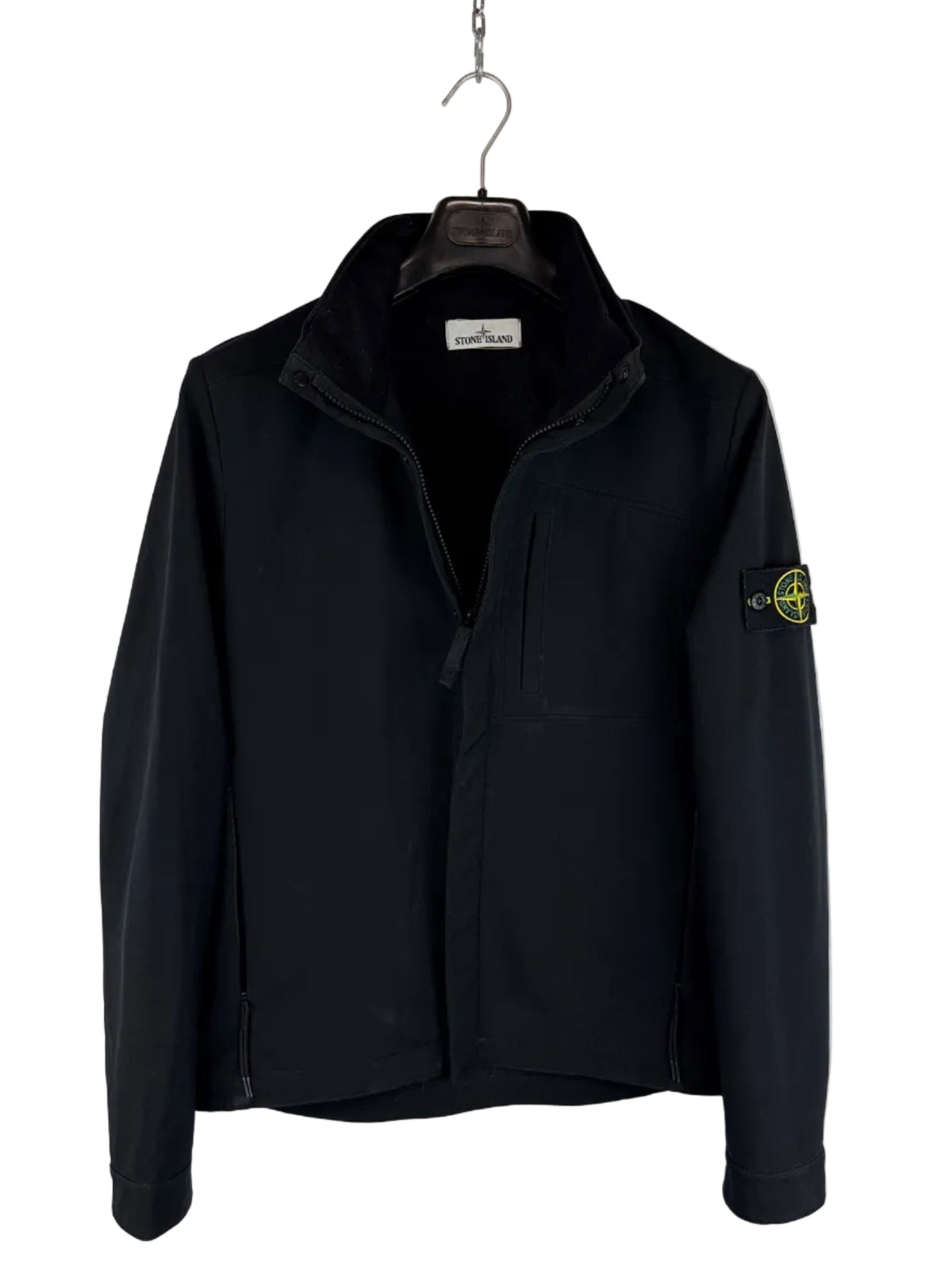 Giacca Soft Shell-R nera con zip e cappuccio Stone Island - Taglia M