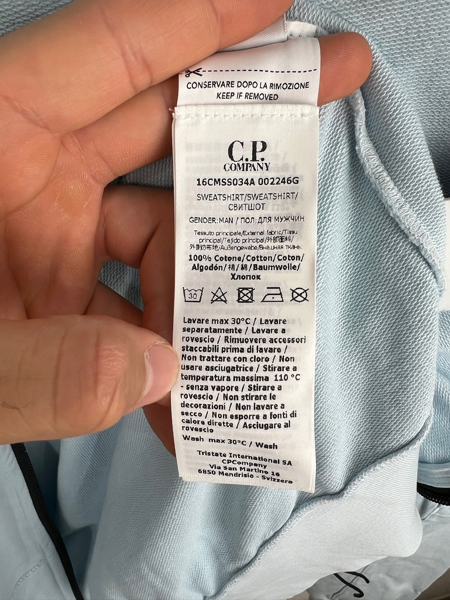 Felpa con zip e cappuccio azzurra C.P. Company (nuova con cartellino) - Taglia M