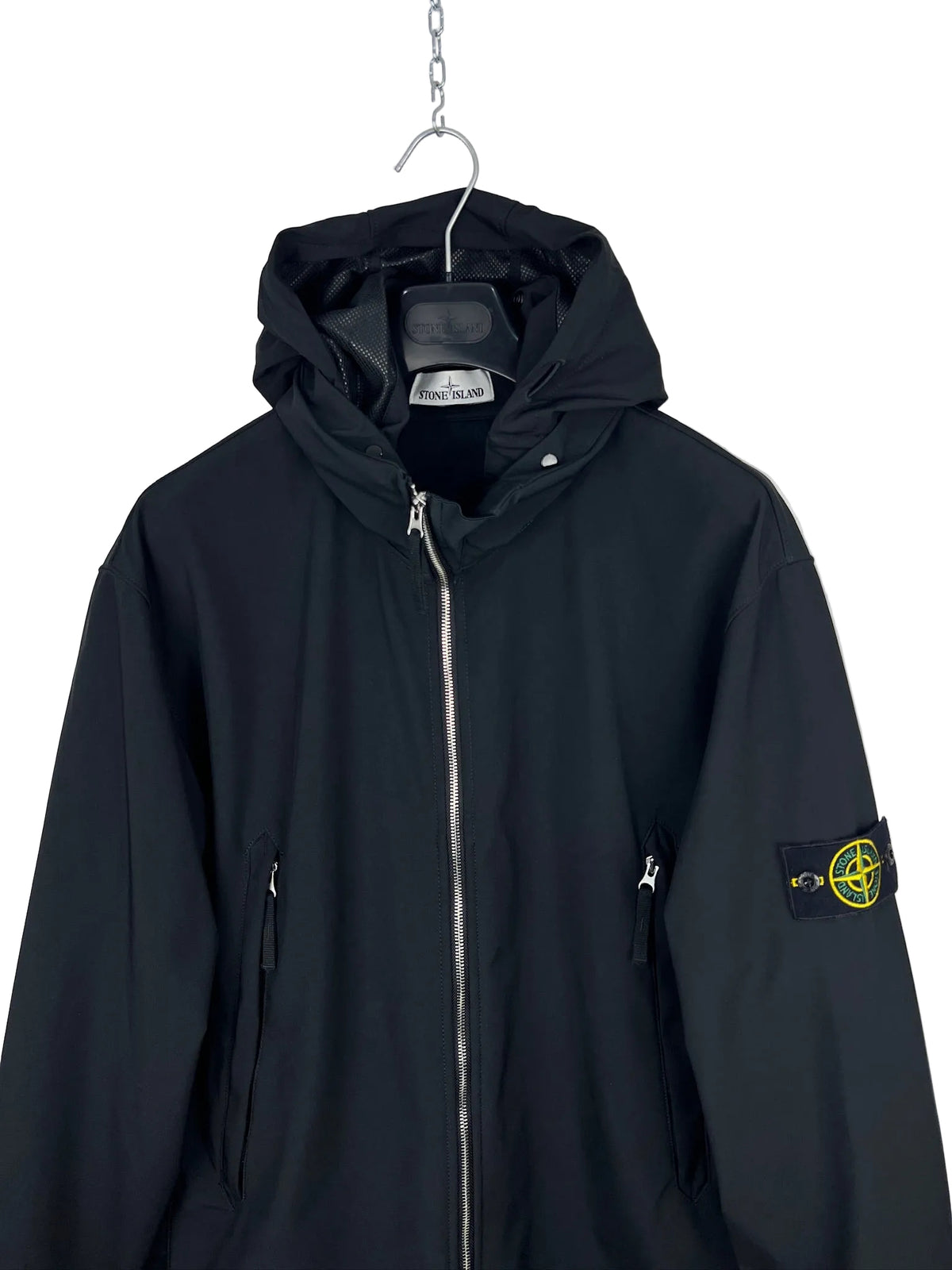 Giacca Light Soft Shell-R blu con zip e cappuccio Stone Island - Taglia 3XL