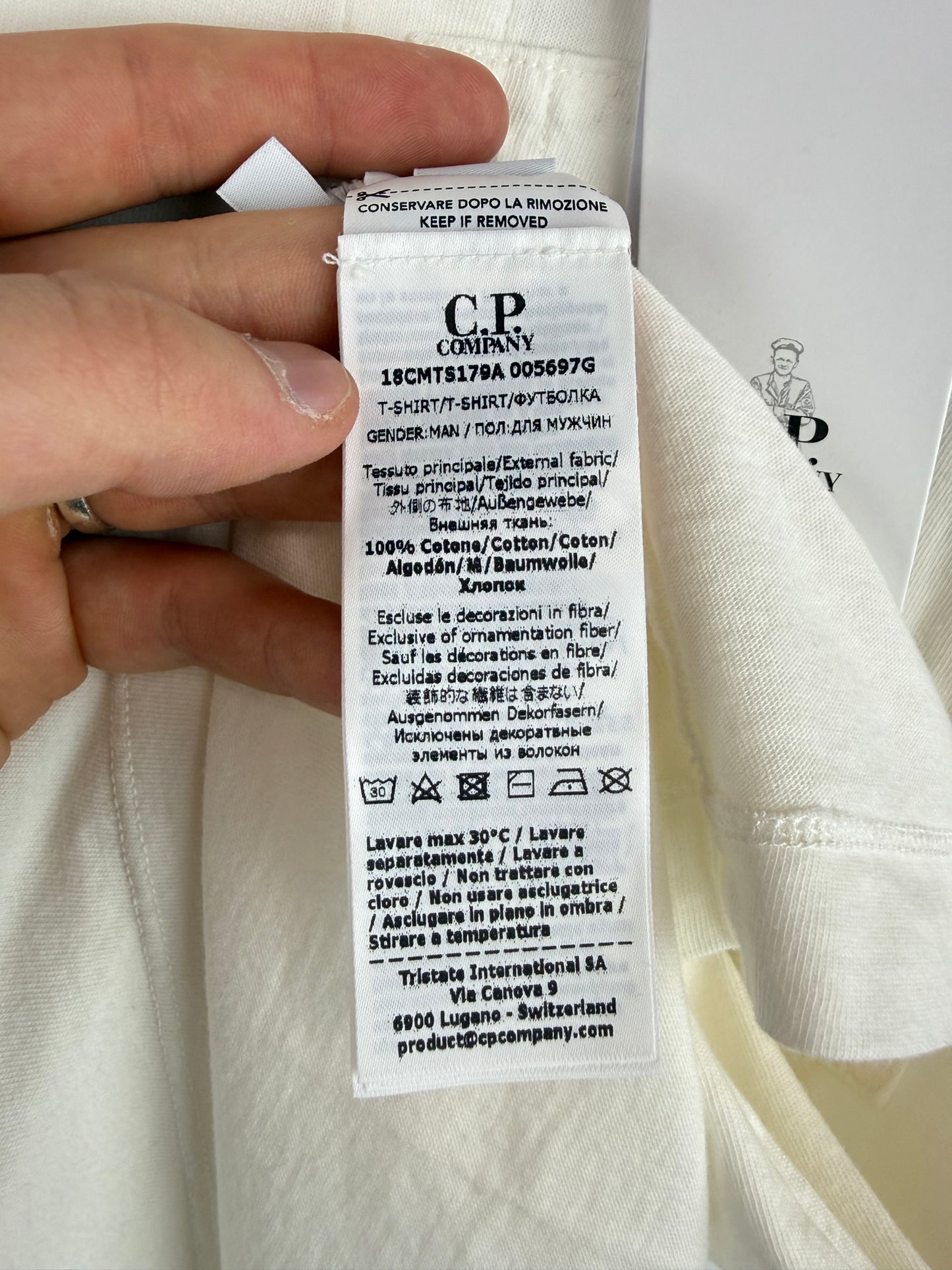 T-shirt bianca con taschino sul petto C.P. Company (nuova con cartellino) - Taglia L