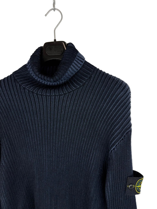 Maglione dolcevita a coste blu Stone Island - Taglia M