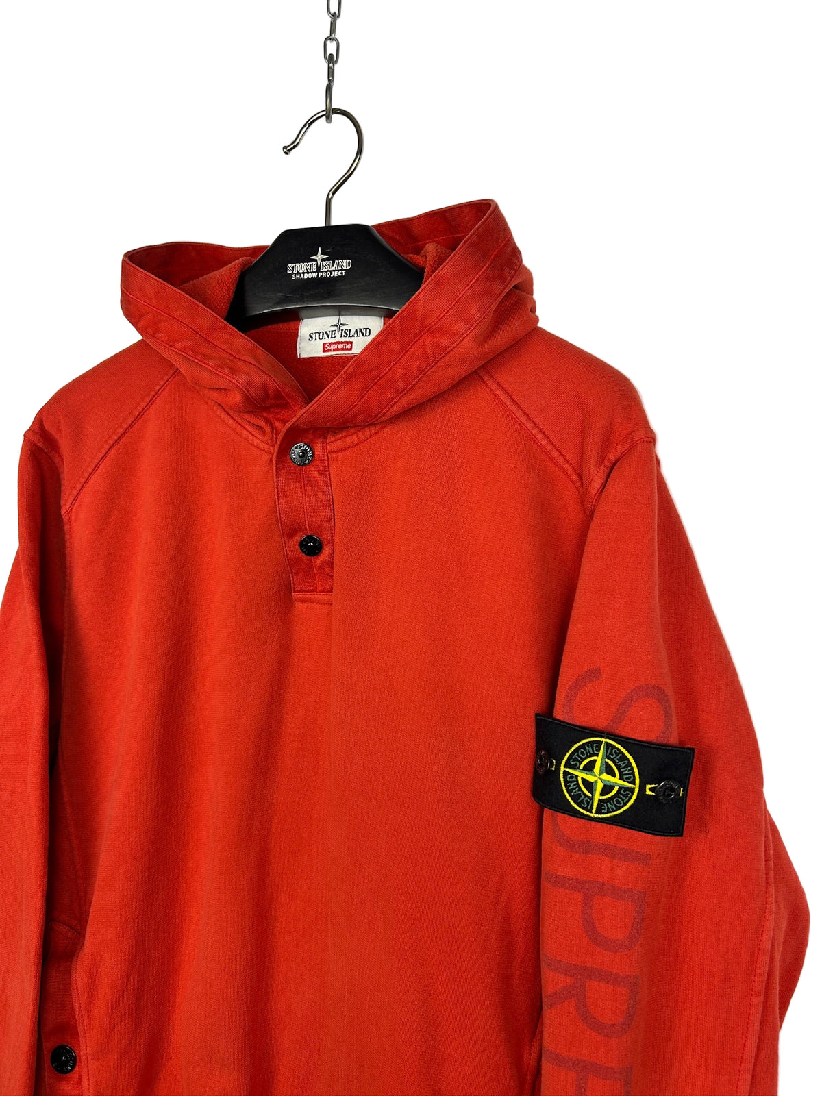 Felpa rossa con cappuccio Stone Island x Supreme - Taglia L