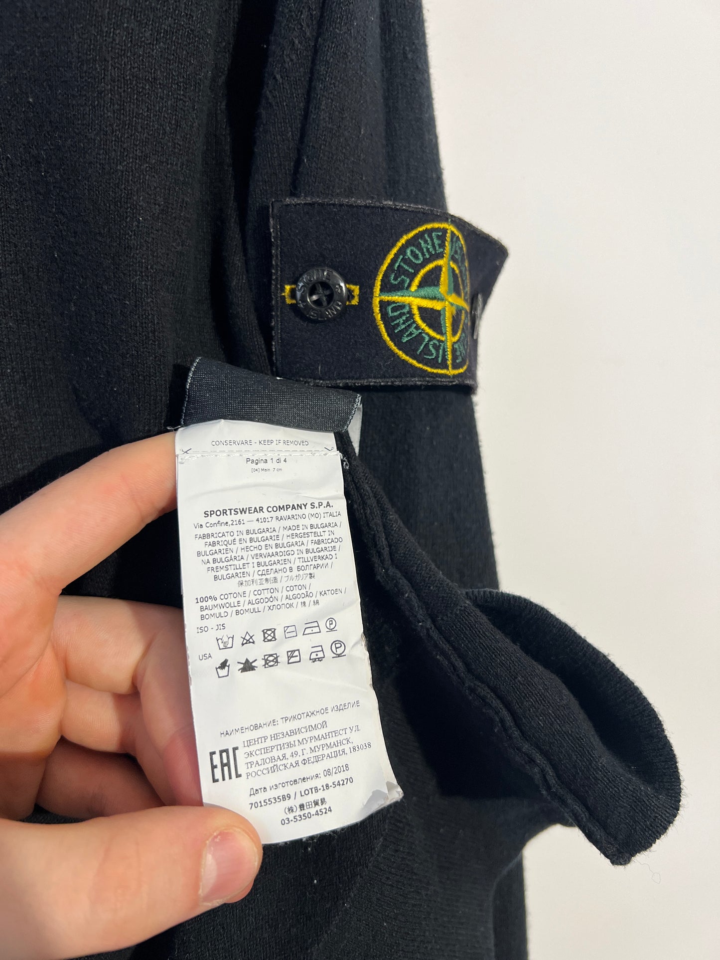 Maglione nero con strisce sui polsini Stone Island - Taglia M