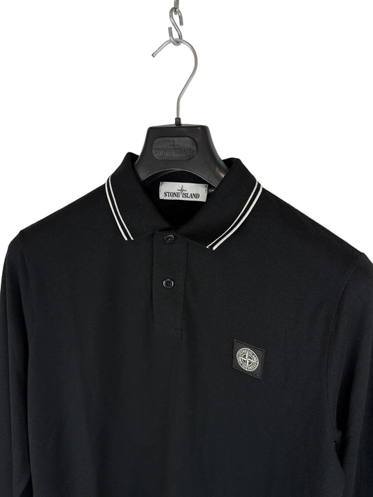 Polo nera a maniche lunghe Stone Island - Taglia L