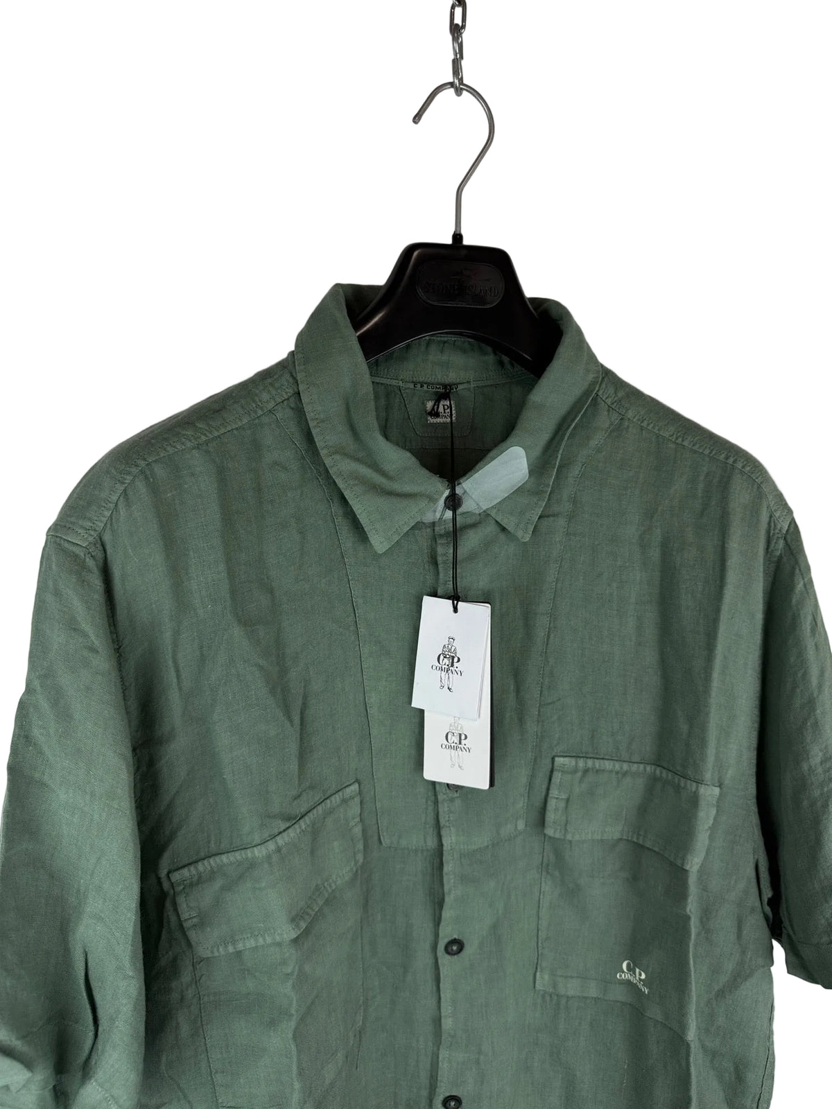 Camicia verde in lino con taschini C.P. Company nuova con cartellino - Taglia 3XL - foto 3