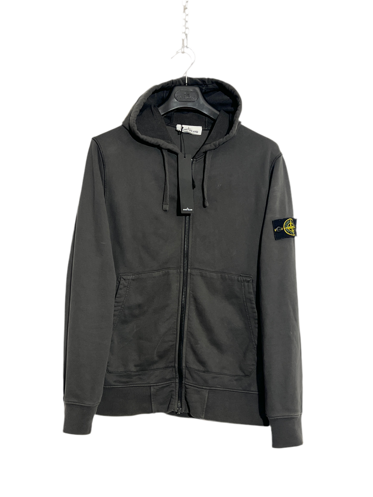 Felpa grigia antracite con zip e cappuccio Stone Island - Taglia L