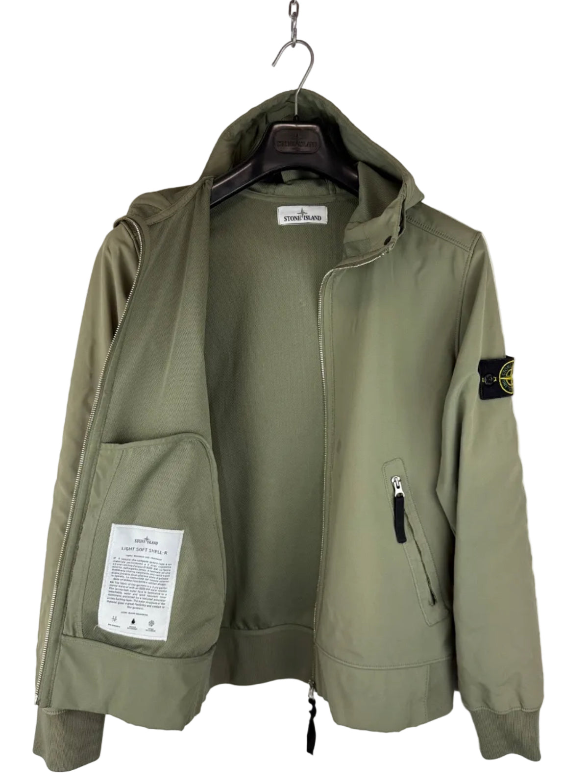 Giacca Light Soft Shell-R verde con zip e cappuccio Stone Island - Taglia M