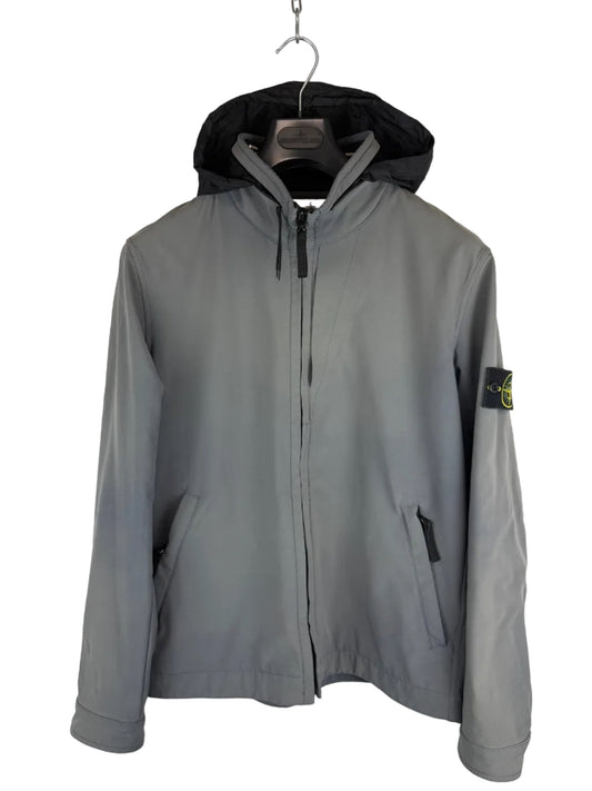 Giacca Light Soft Shell-R grigia con zip e cappuccio Stone Island - Taglia L
