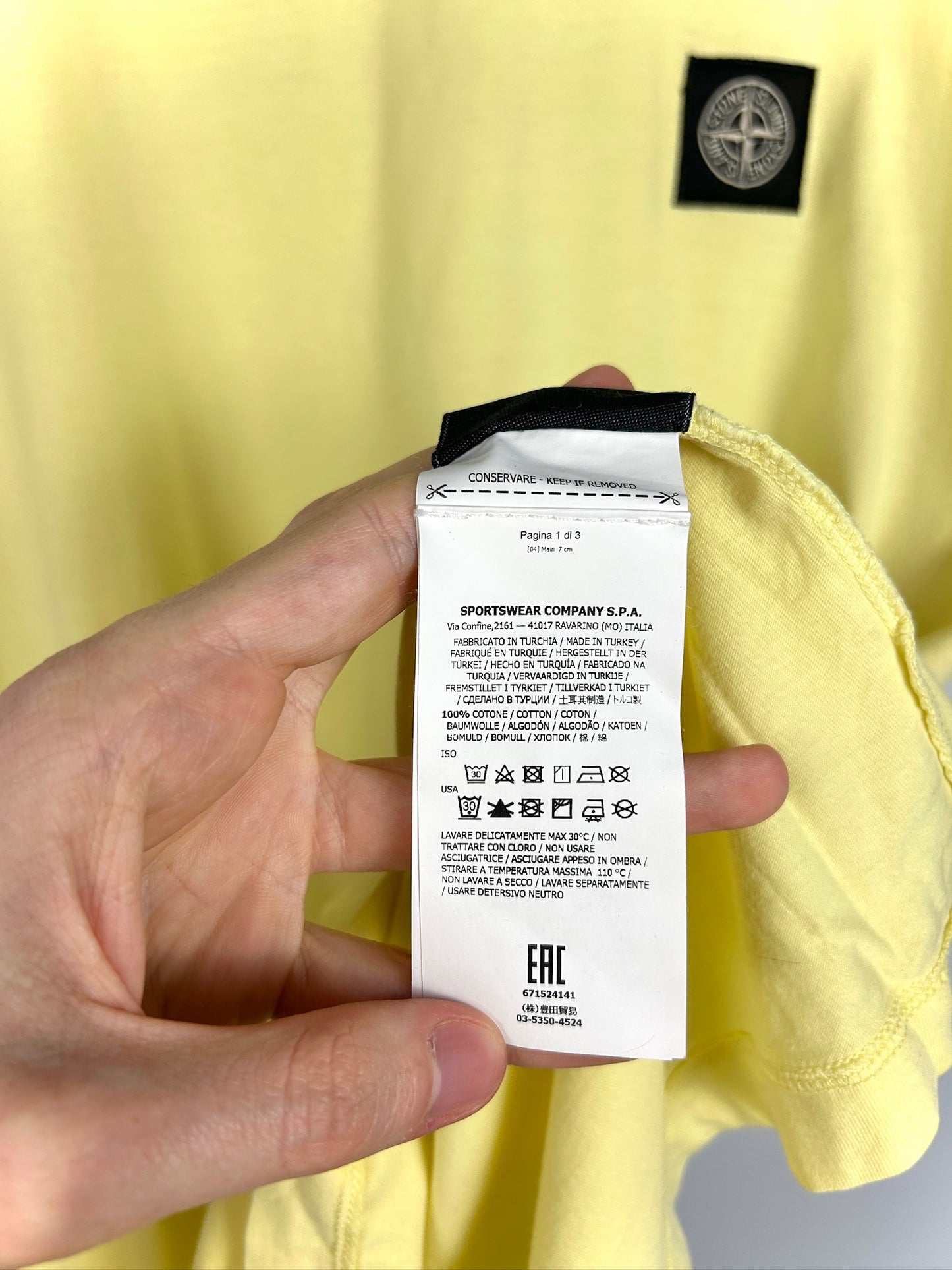 T-shirt gialla Stone Island - Taglia XXL