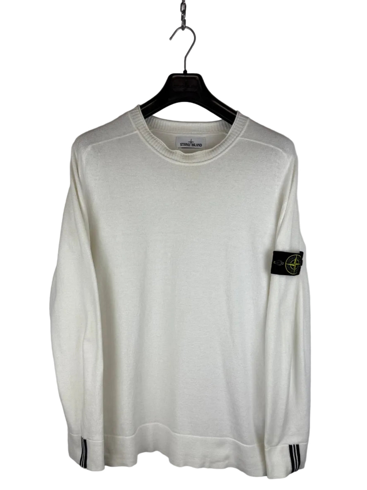 Maglione bianco con strisce sui polsini Stone Island - Taglia XL