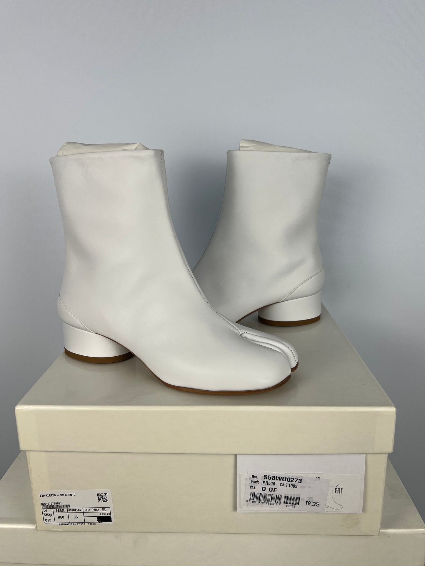 Stivaletti Tabi con tacco bianchi da donna Maison Martin Margiela (nuovi con cartellino) - Numero 35