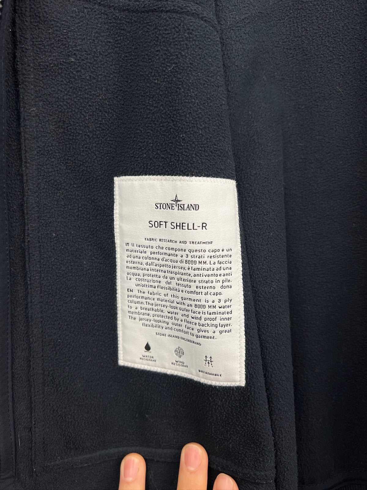 Giacca Soft Shell-R blu con zip e cappuccio Stone Island - Taglia L