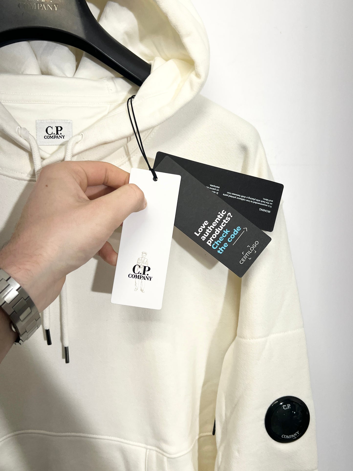 Felpa bianca con cappuccio C.P. Company (nuova con cartellino) - Taglia XXL