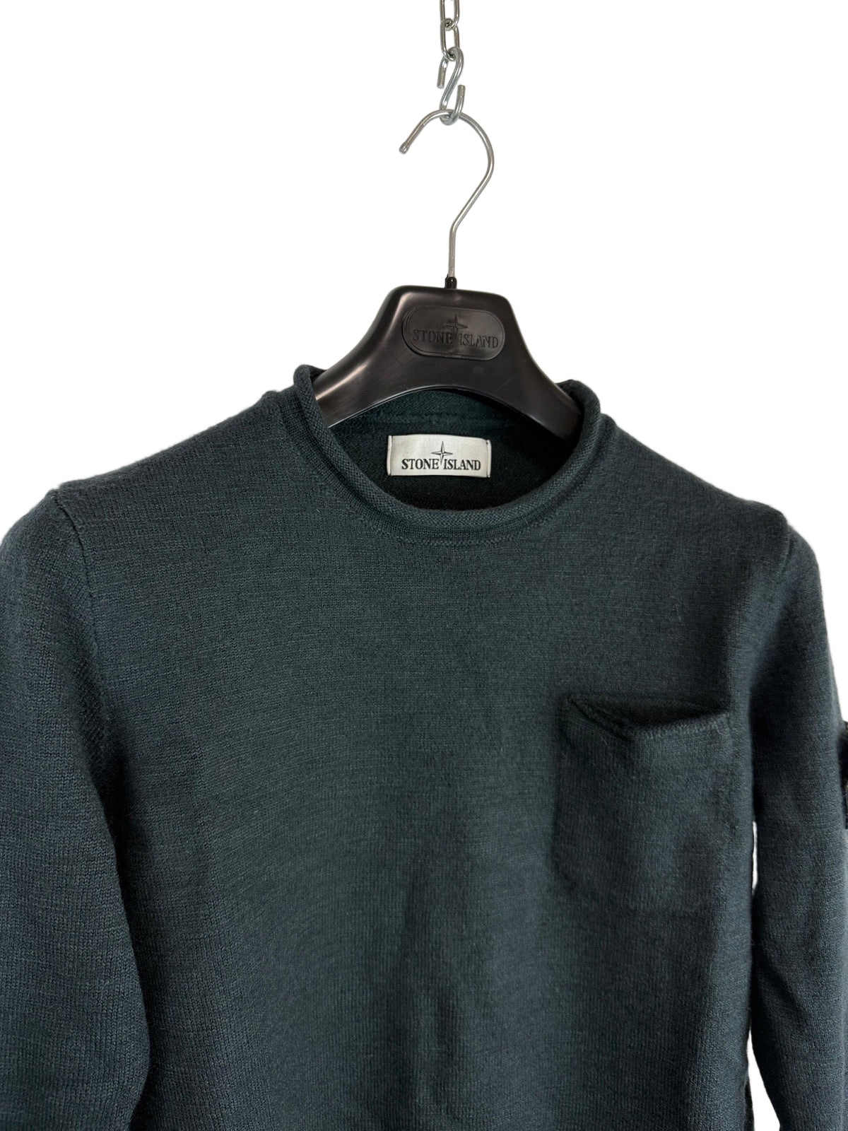 Maglione verde petrolio con taschino in lana Stone Island - Taglia S