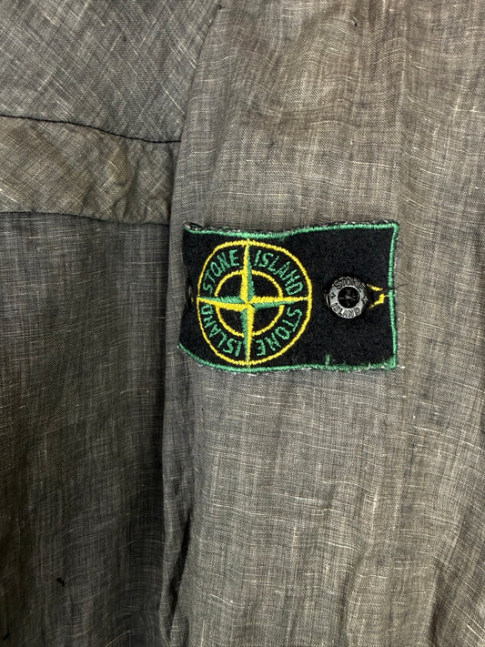 Giacca Vintage grigia in lino con chiusura a bottoni Stone Island - Taglia XL