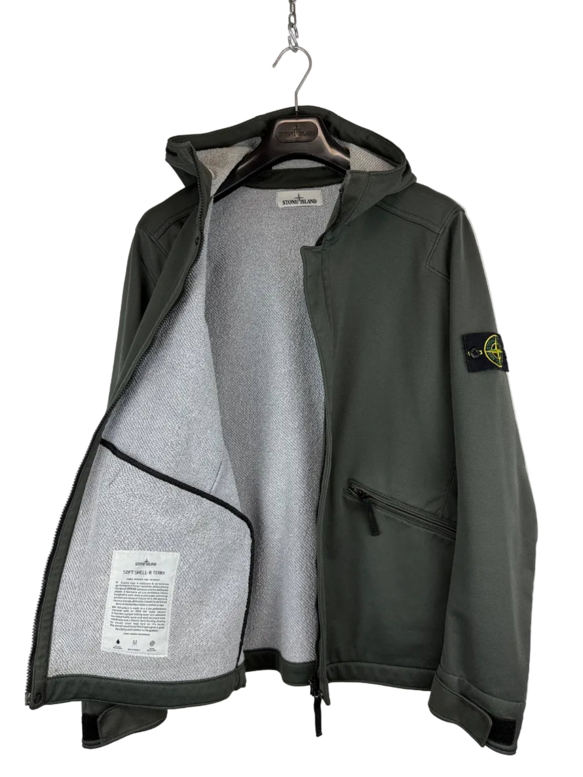 Giacca Soft Shell-R Terry verde petrolio con zip e cappuccio Stone Island - Taglia L