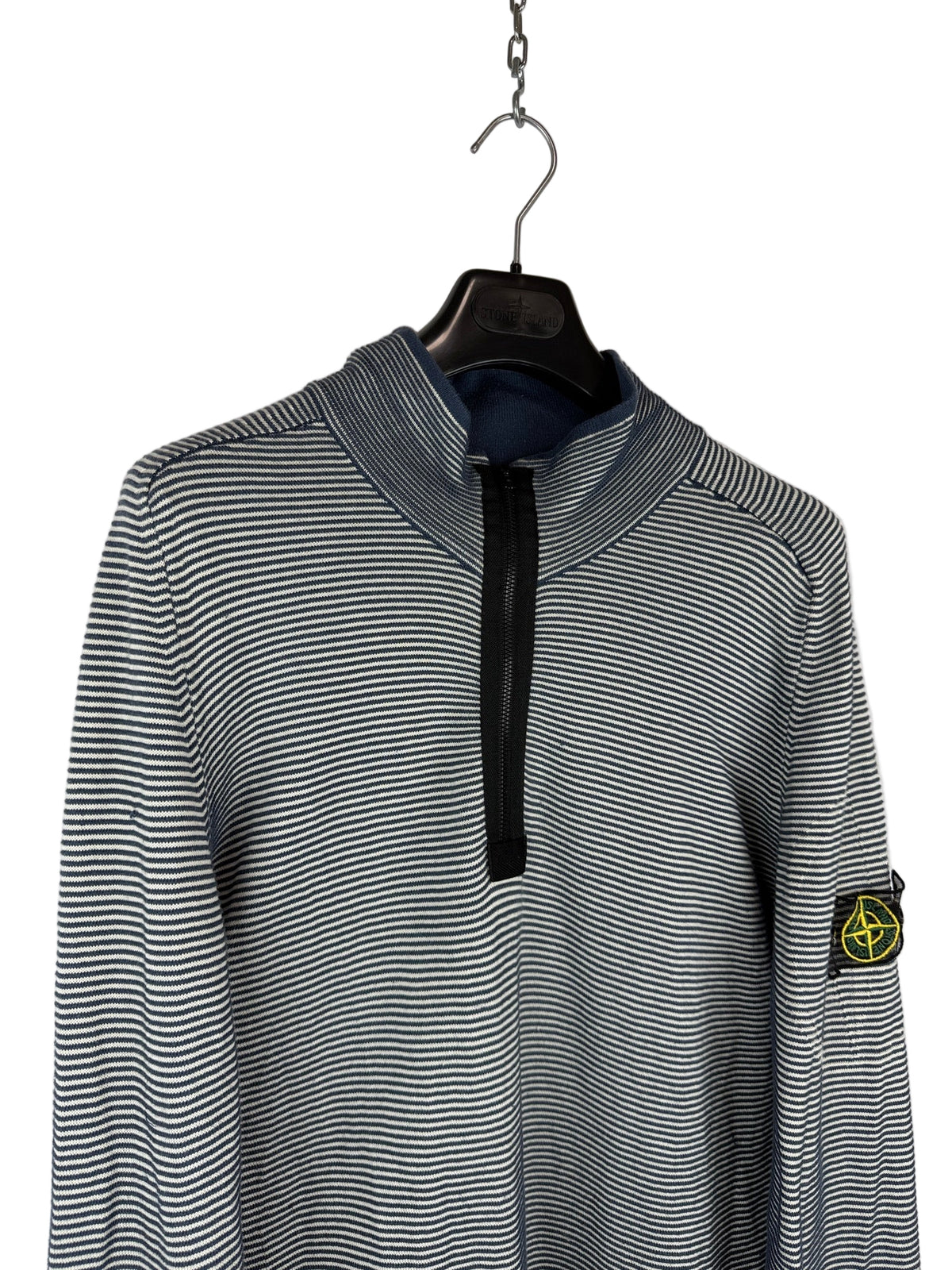 Maglione a righe a mezza zip con Mesh Badge Stone Island - Taglia L