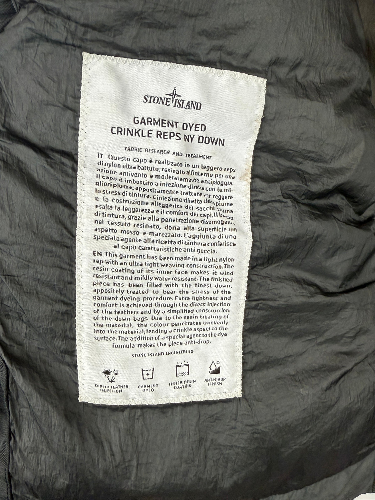 Giacca grigia Garment Dyed Crinkle Reps NY Down Stone Island - Taglia S
