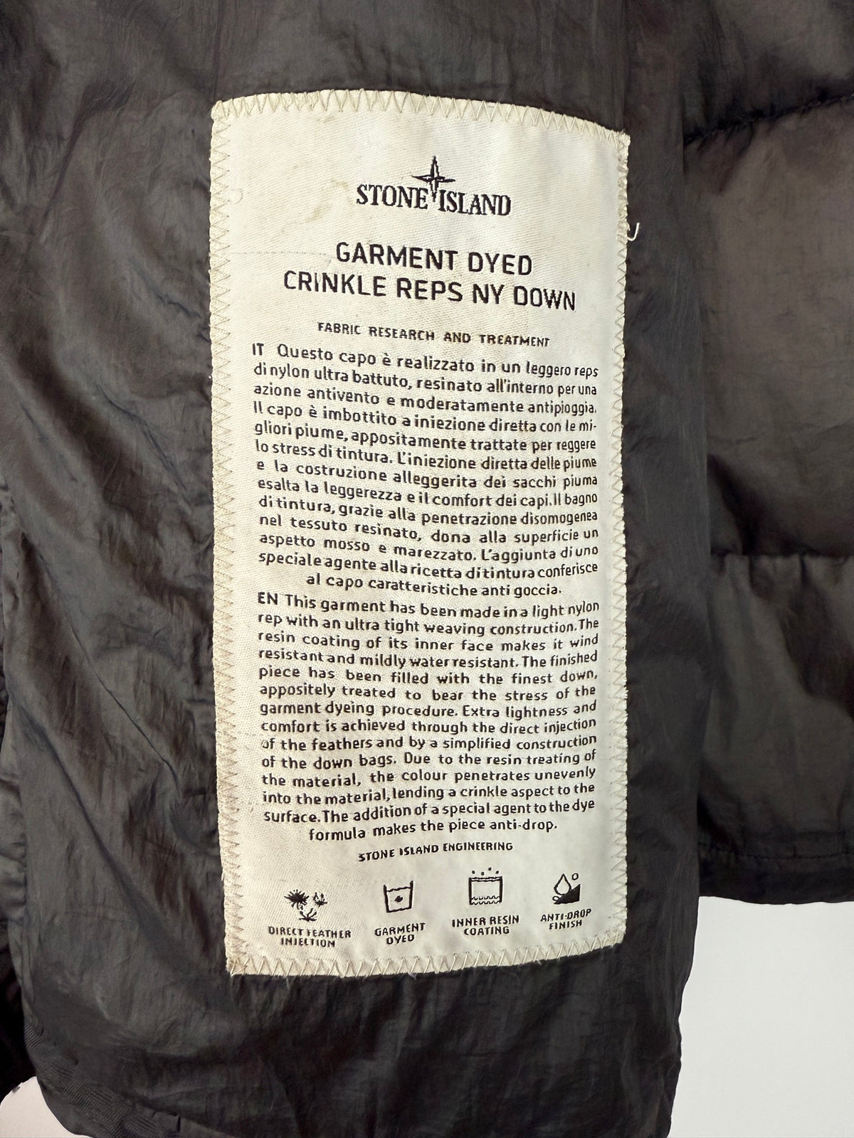 Giacca grigio scuro Garment Dyed Crinkle Reps NY Down Stone Island - Taglia M