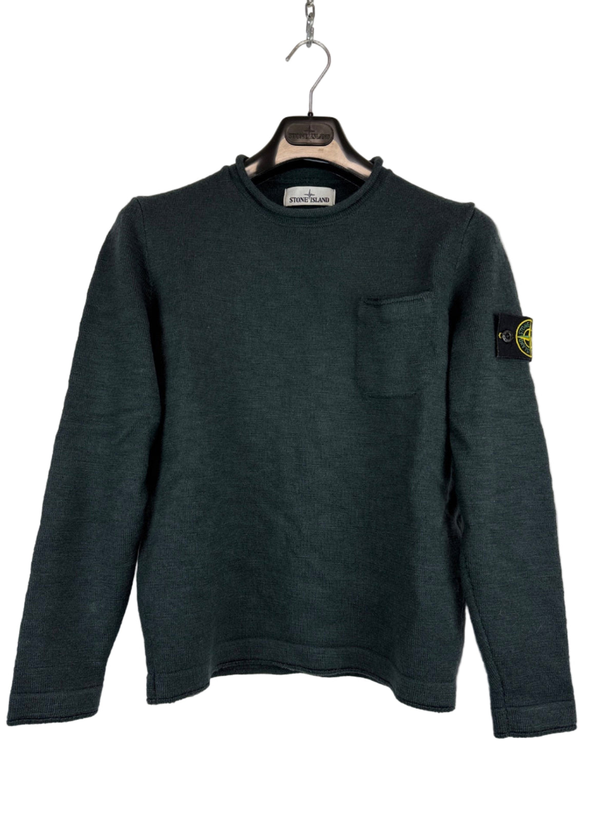 Maglione verde petrolio con taschino in lana Stone Island - Taglia S