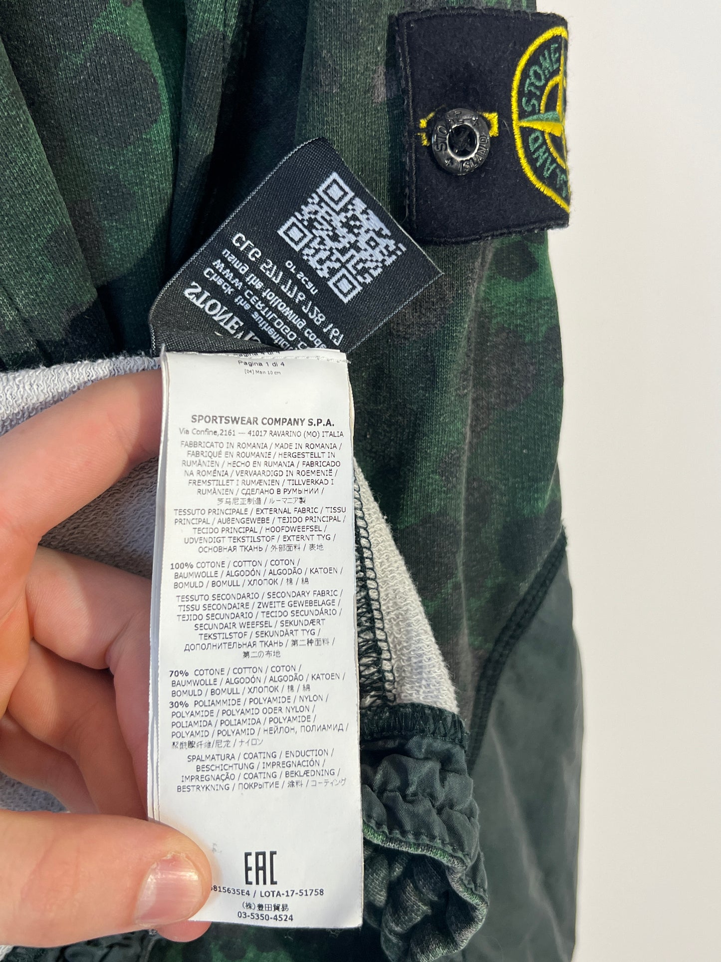 Felpa verde con zip e cappuccio Alligator Camo Stone Island - Taglia M