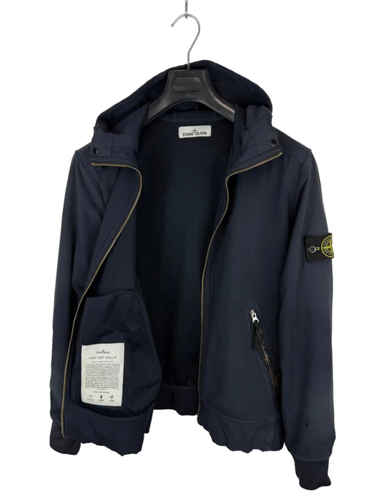 Giacca Light Soft Shell-R blu navy con zip e cappuccio Stone Island - Taglia L