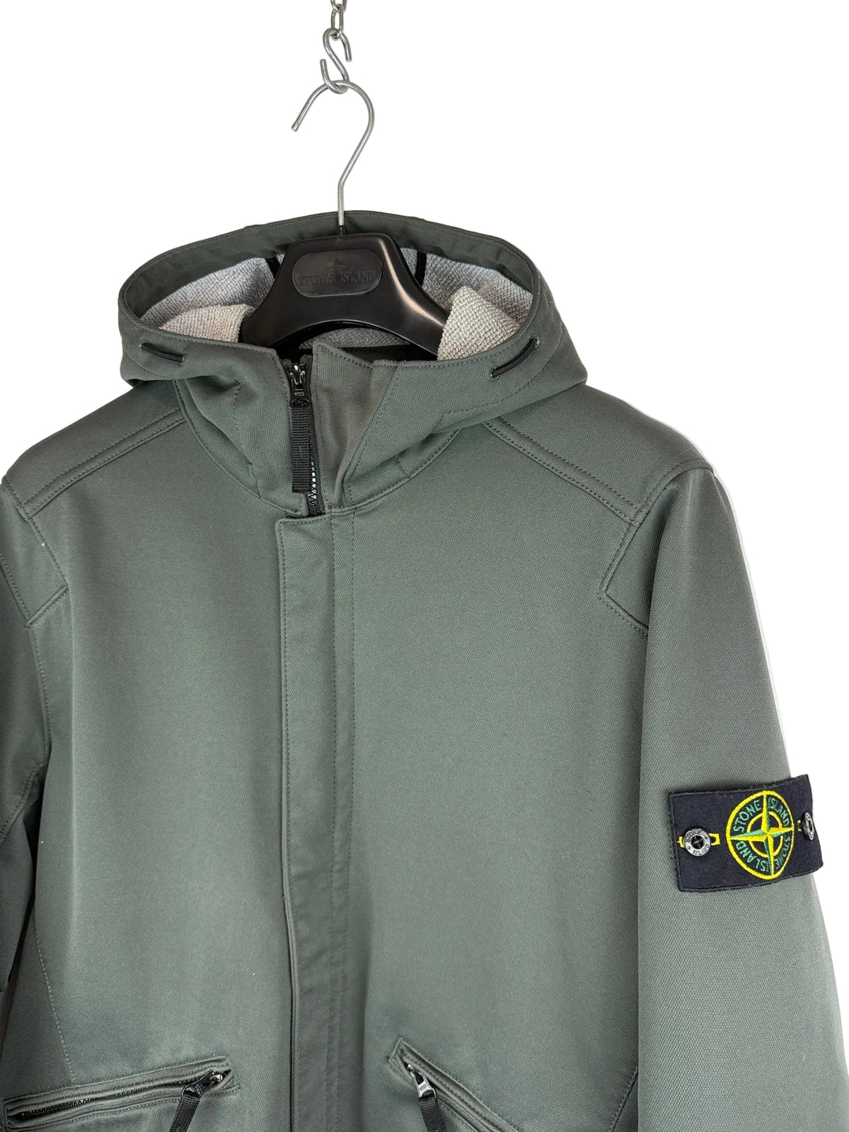 Giacca Soft Shell-R Terry verde petrolio con zip e cappuccio Stone Island - Taglia L