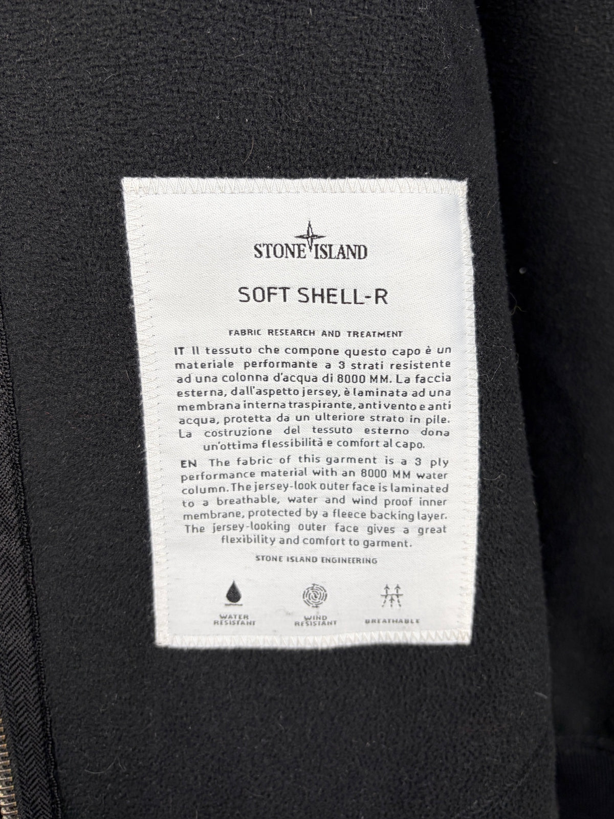 Giacca Soft Shell-R nero con zip e cappuccio Stone Island - Taglia XL