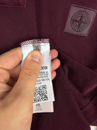 Burgundy long-sleeve Stone Island Polo Shirt - Size XL