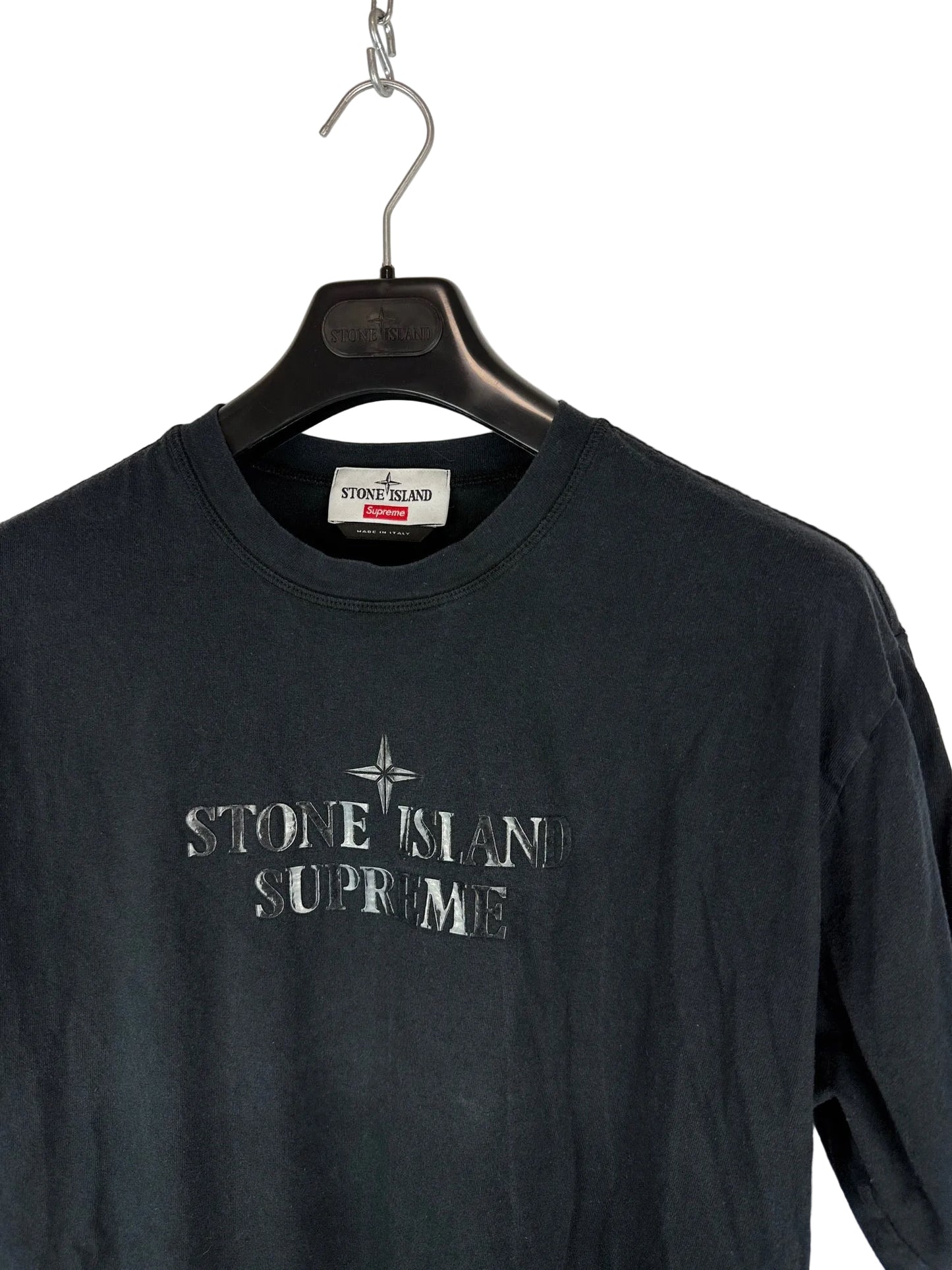 T-shirt nera con stampa Stone Island x Supreme - Taglia S