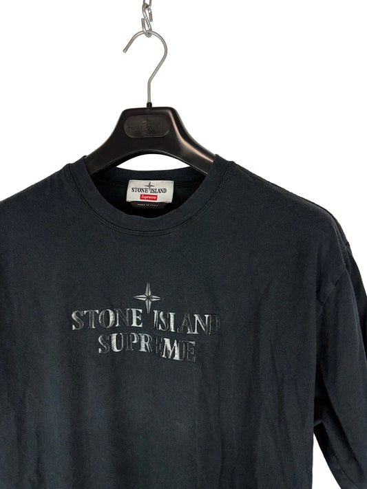 T-shirt nera con stampa Stone Island x Supreme - Taglia S